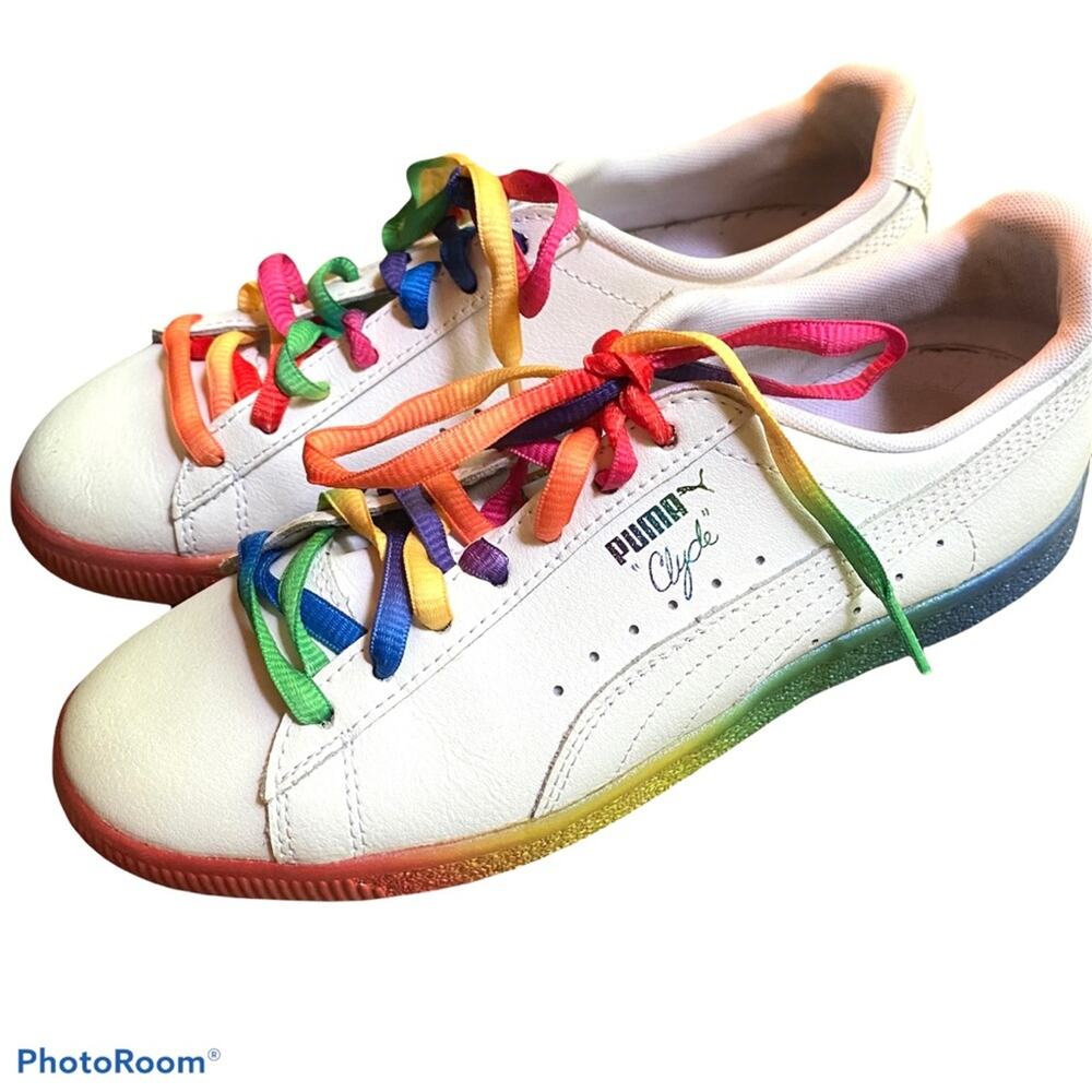 Puma Clyde Pride Shoes Mens sz 6 Rainbow Casual Sneakers LGBTQ 365742-01
